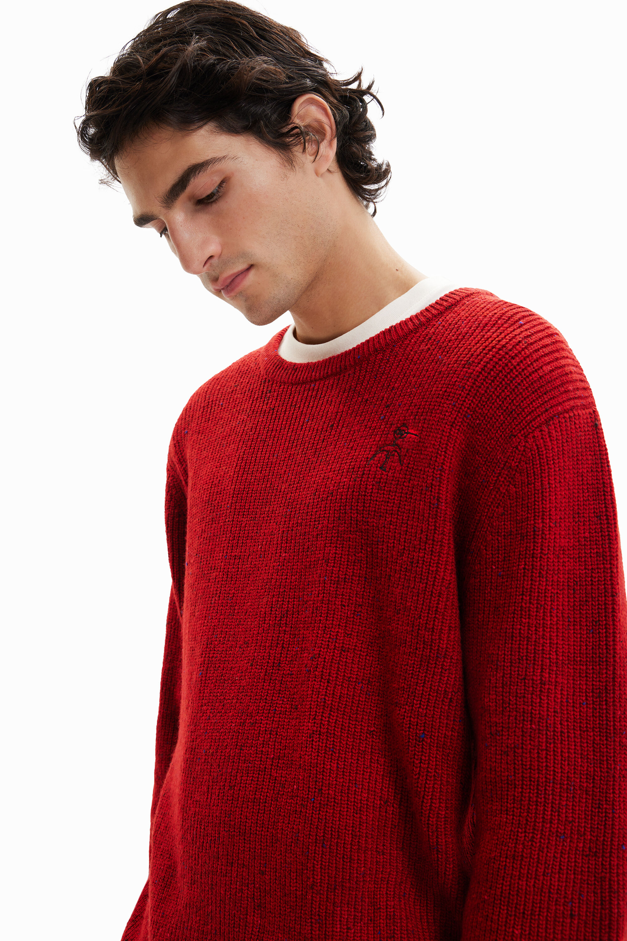 Desigual Embroidered Ribbed Pullover In Red