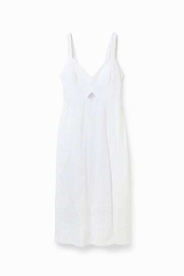 Vestit midi brodat tirants | Desigual