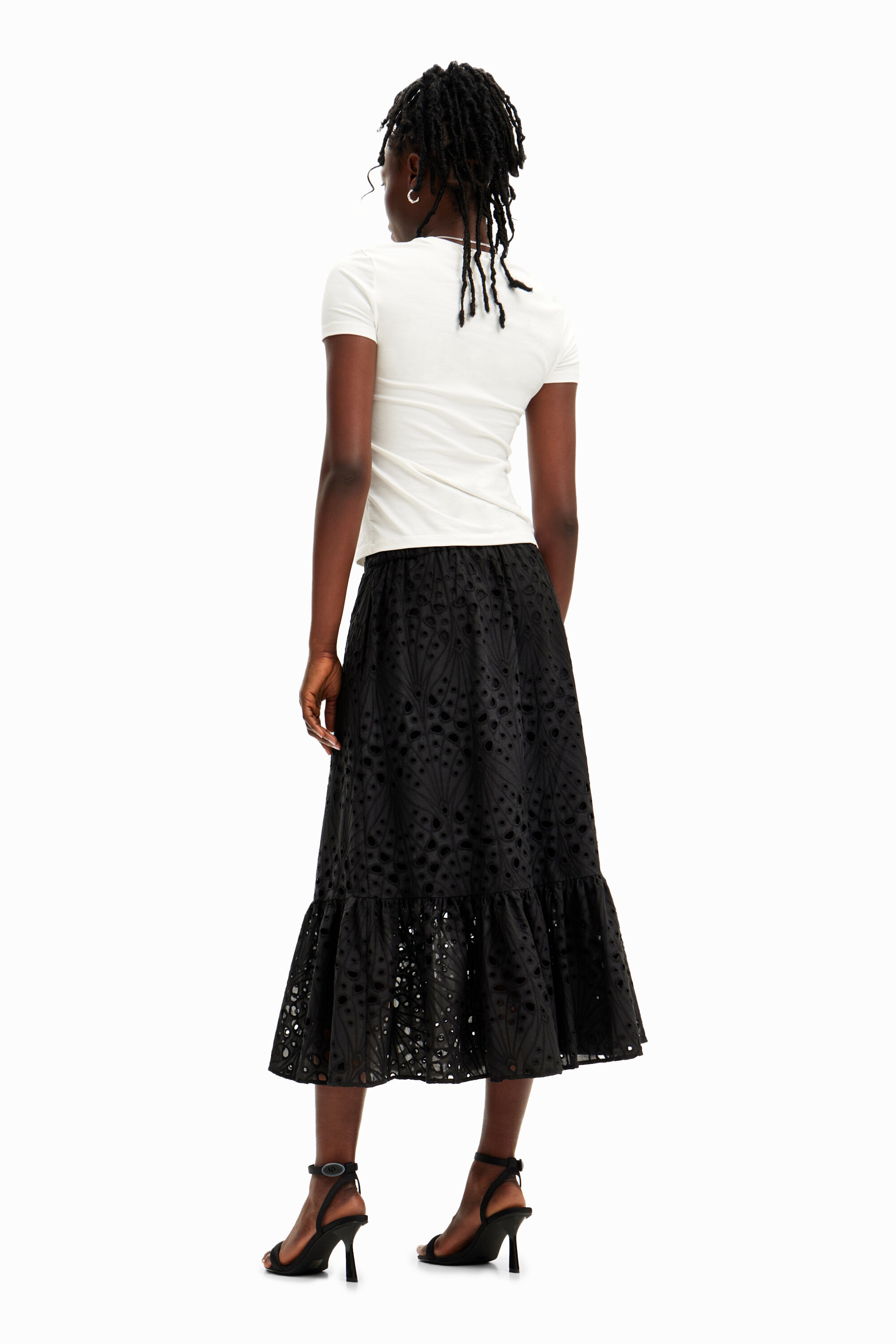 Shop Desigual Stella Jean Plain Midi Skirt In Black