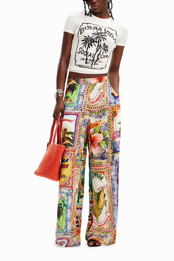 Stella Jean wide leg postcard trousers | Desigual