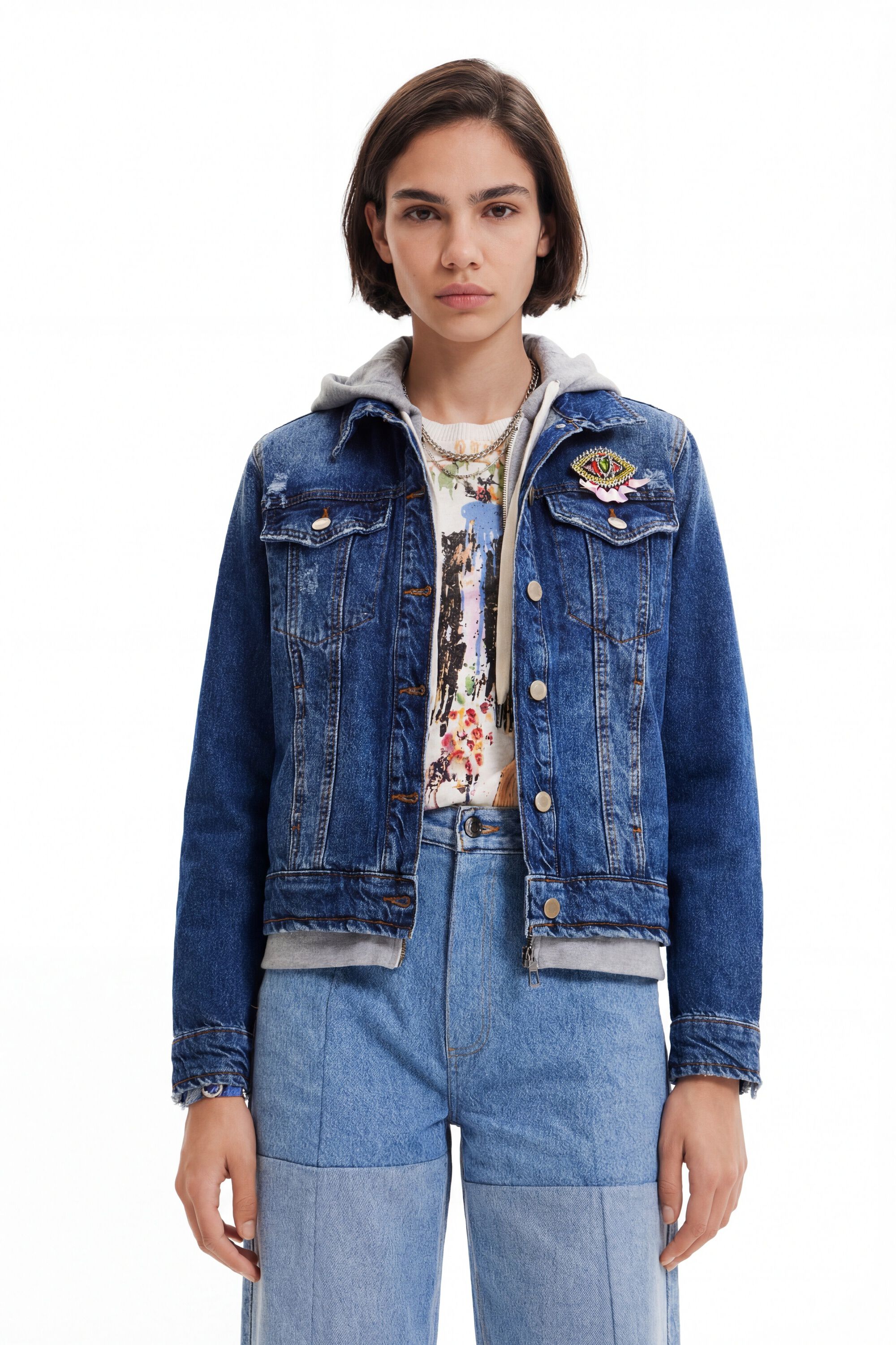 Desigual, Jeans-Kapuzenjacke, Baumwolle, Blau, S