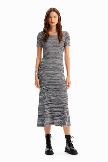 Long ribbed dress w/flecked detail | Desigual