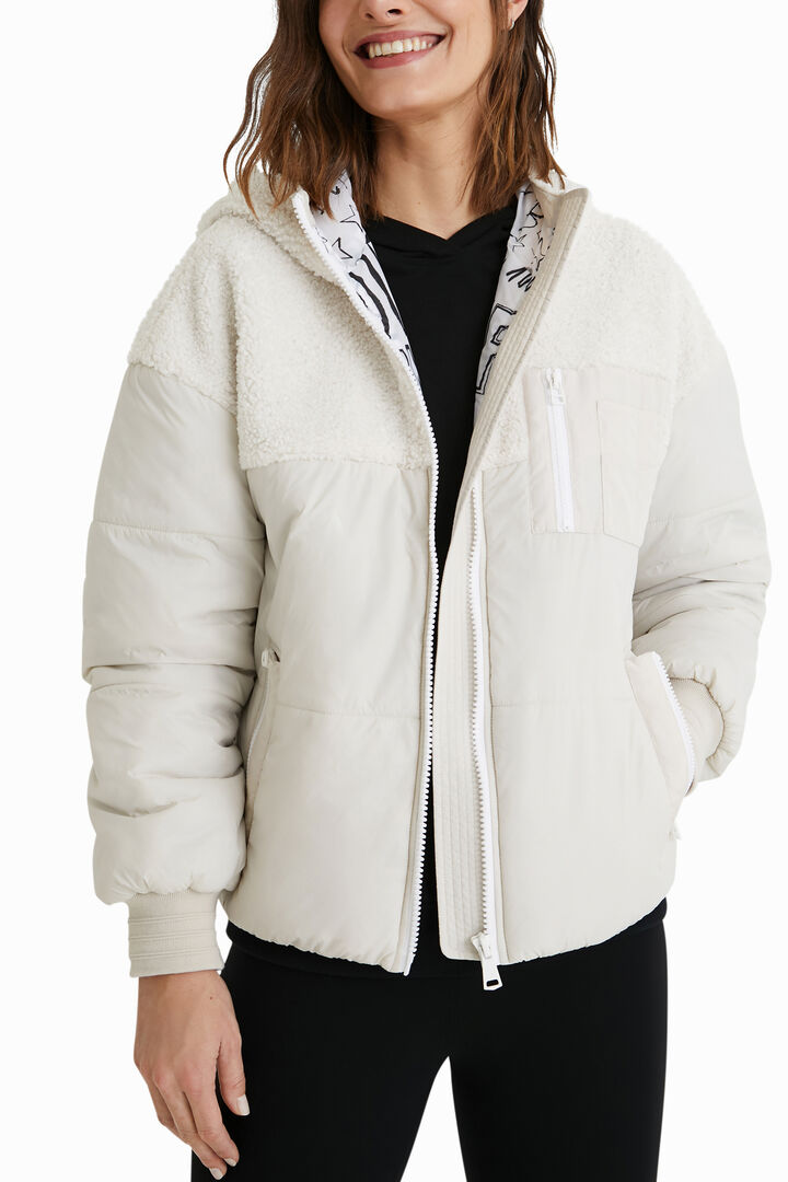 Chaqueta acolchada borreguito capucha | Desigual