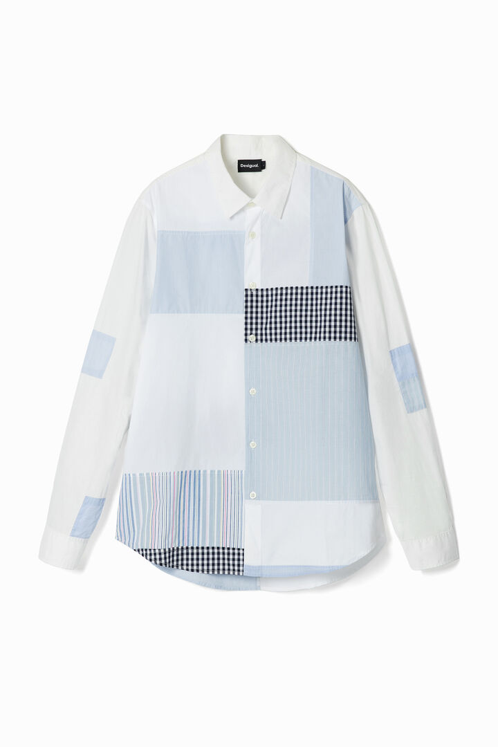 Striped patch shirt.