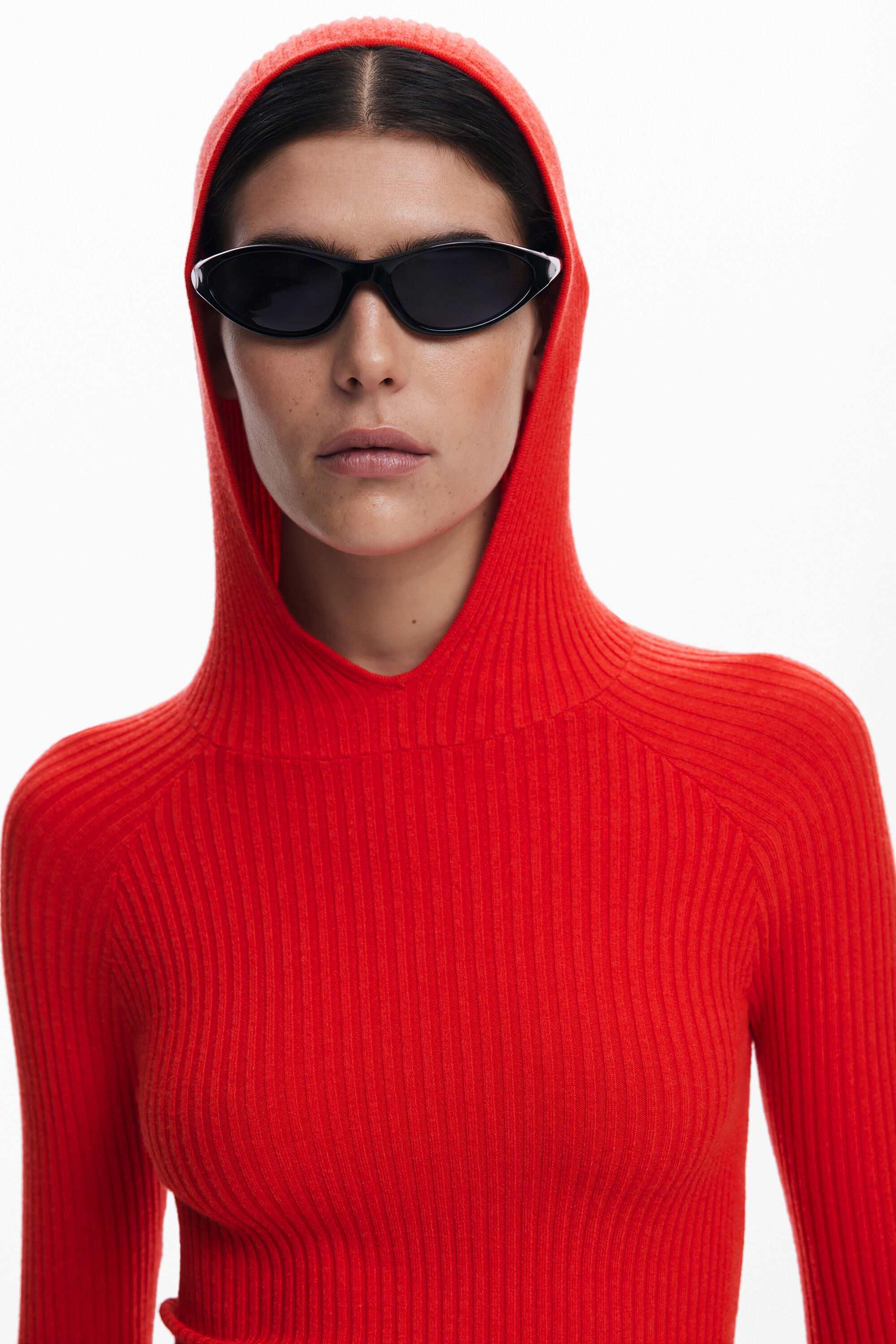 Desigual Rib Hoodie Sweater In Red