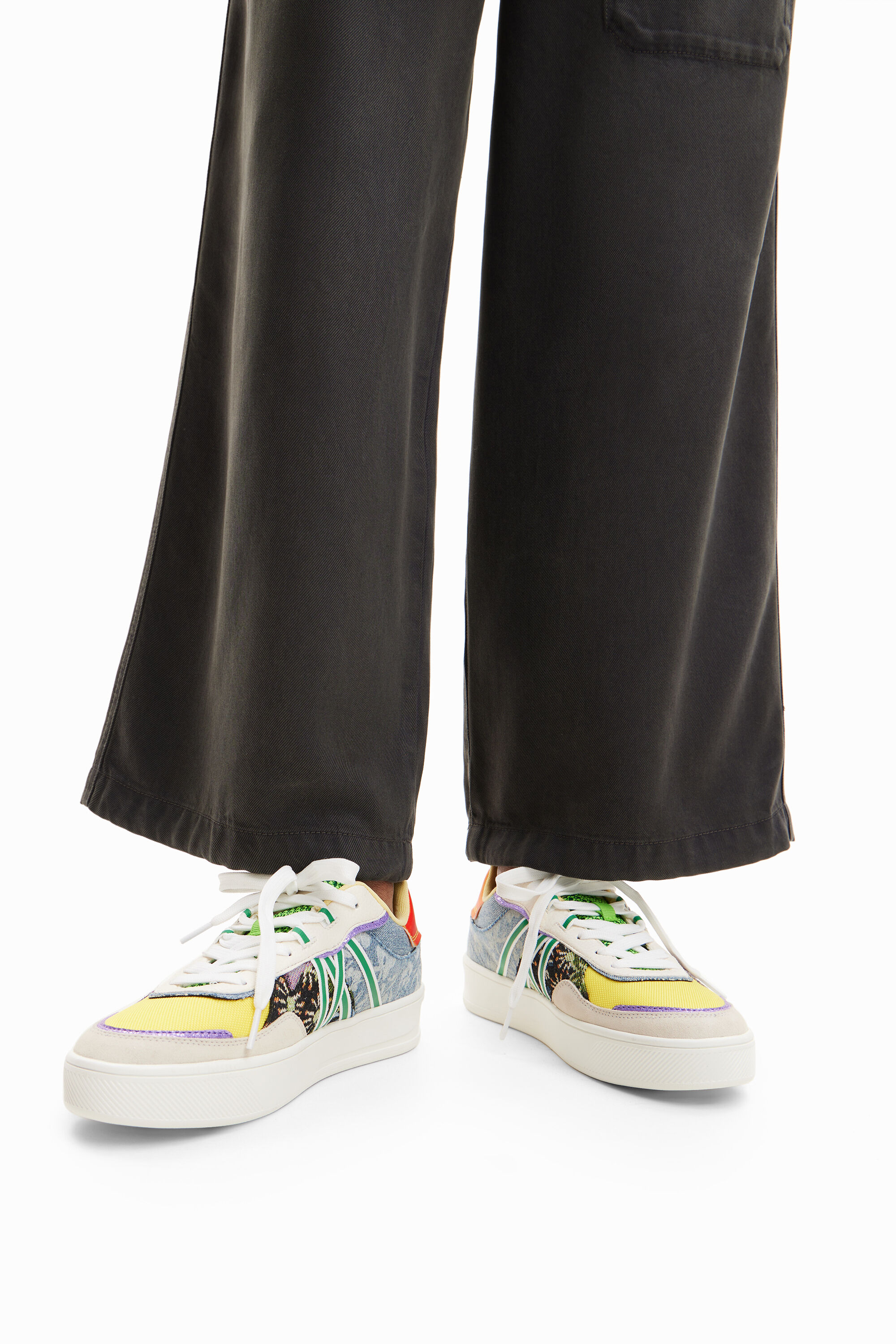 Shop Desigual Patchwork Platform Sneakers In Material Finishes