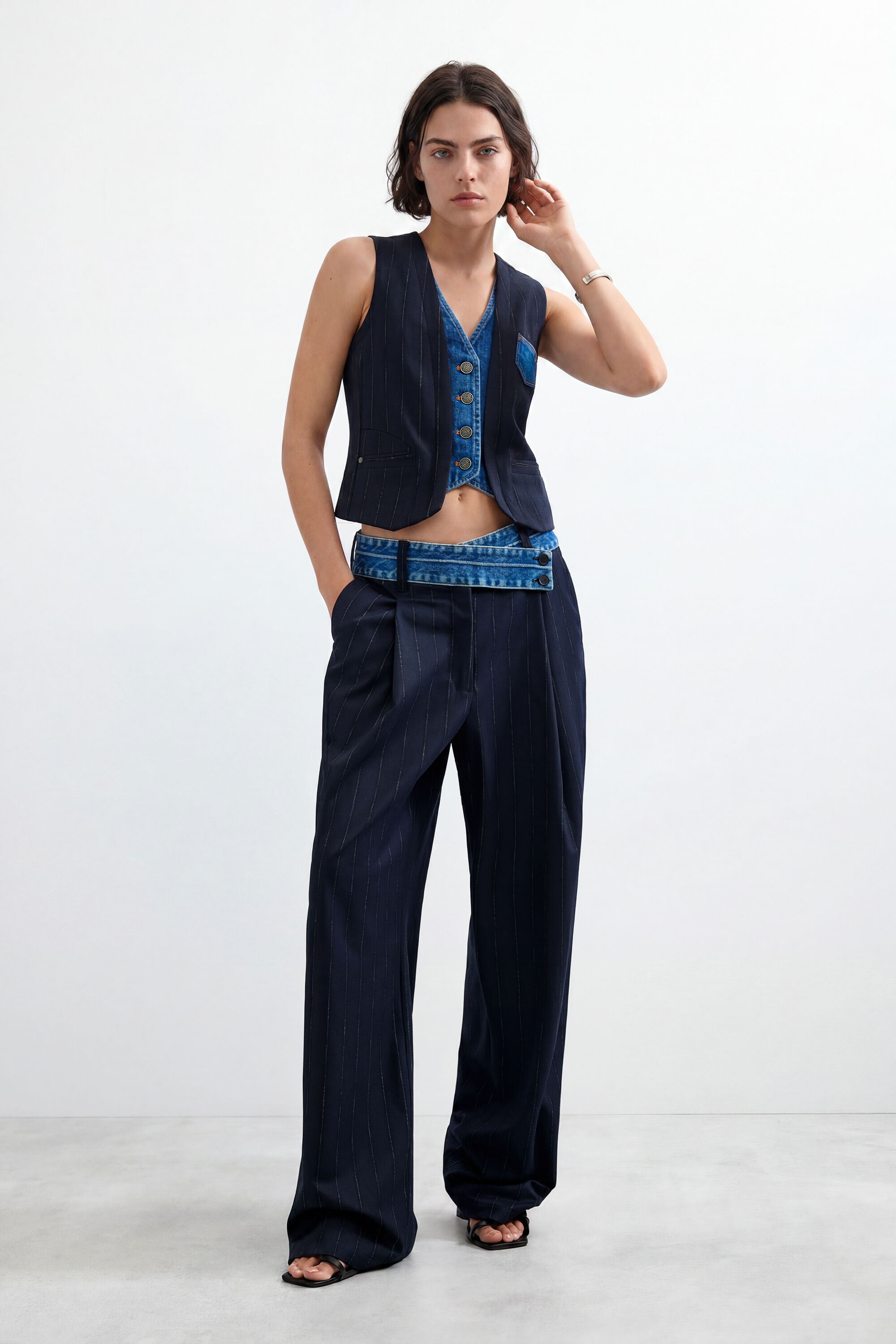 Desigual, Pantalón tailor combinado, Mujer, Azul, L