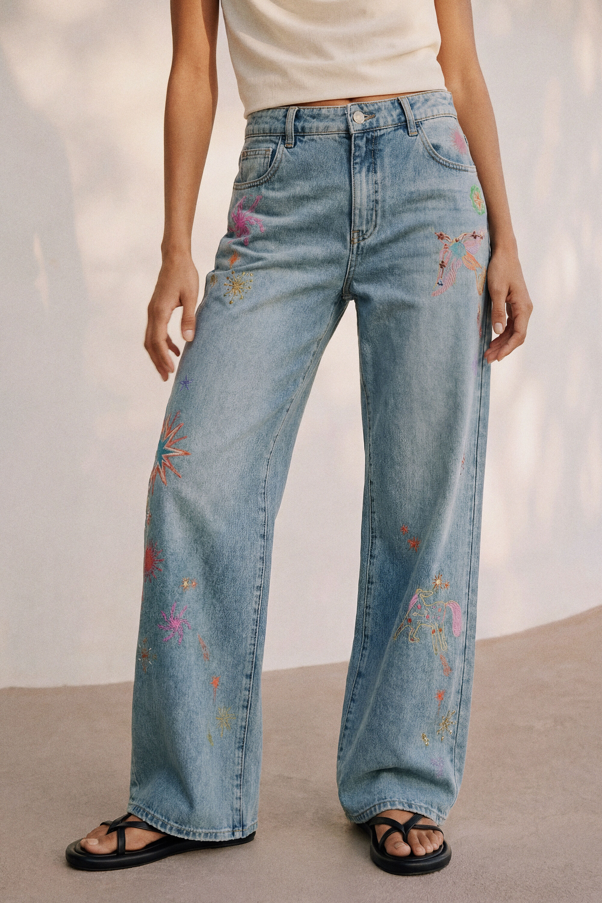 プリントデニムパンツ 青 女性用 I Desigual.com
