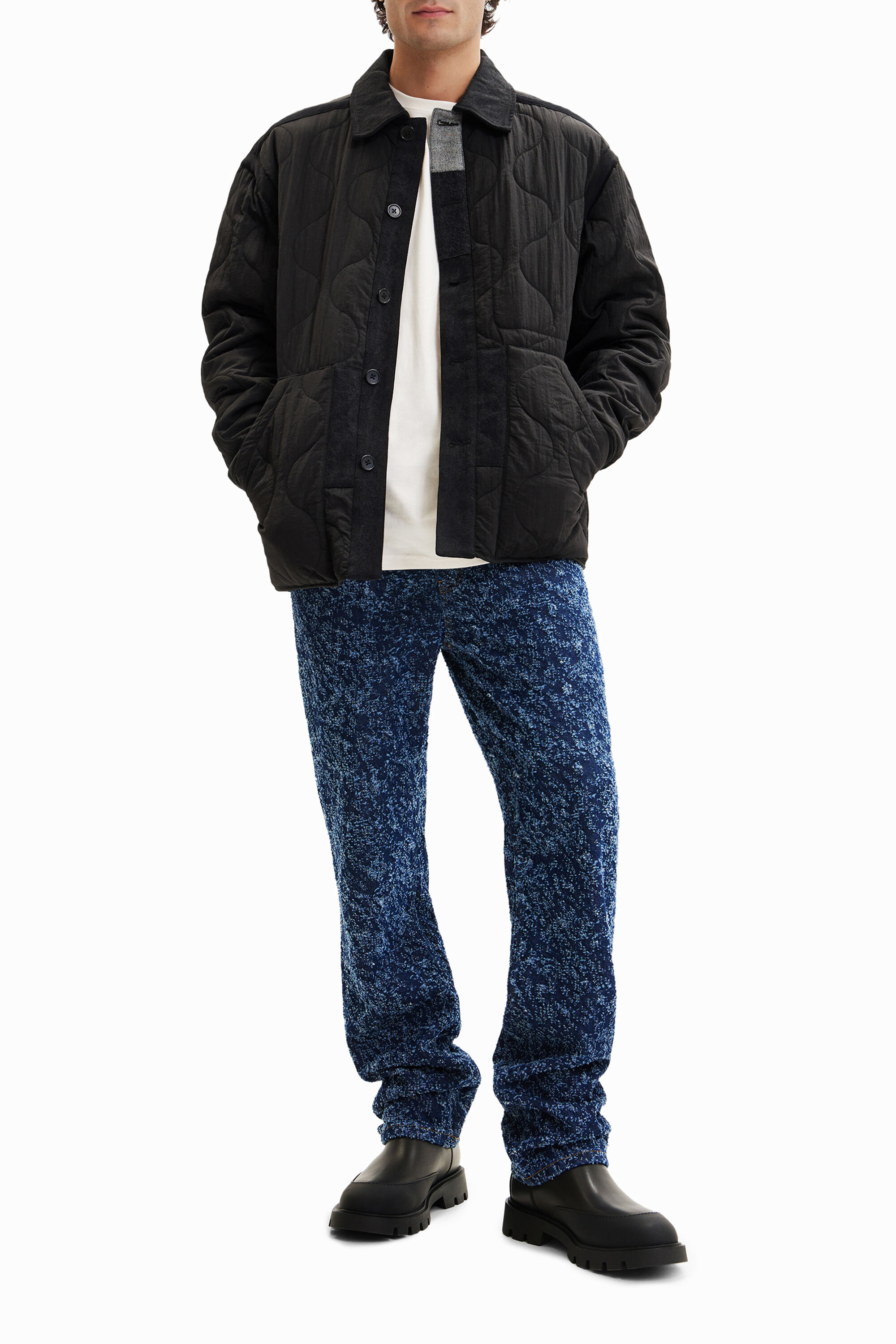 Desigual Patchwork Quilted Overshirt In Black