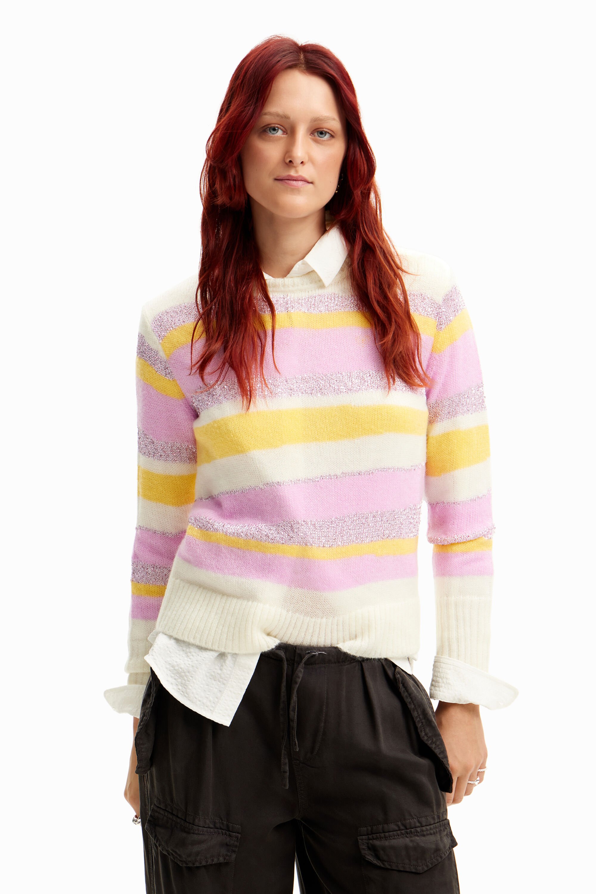 Striped knit pullover - WHITE - M