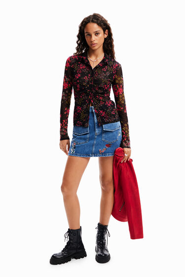 Camisa frunzida tul floral | Desigual