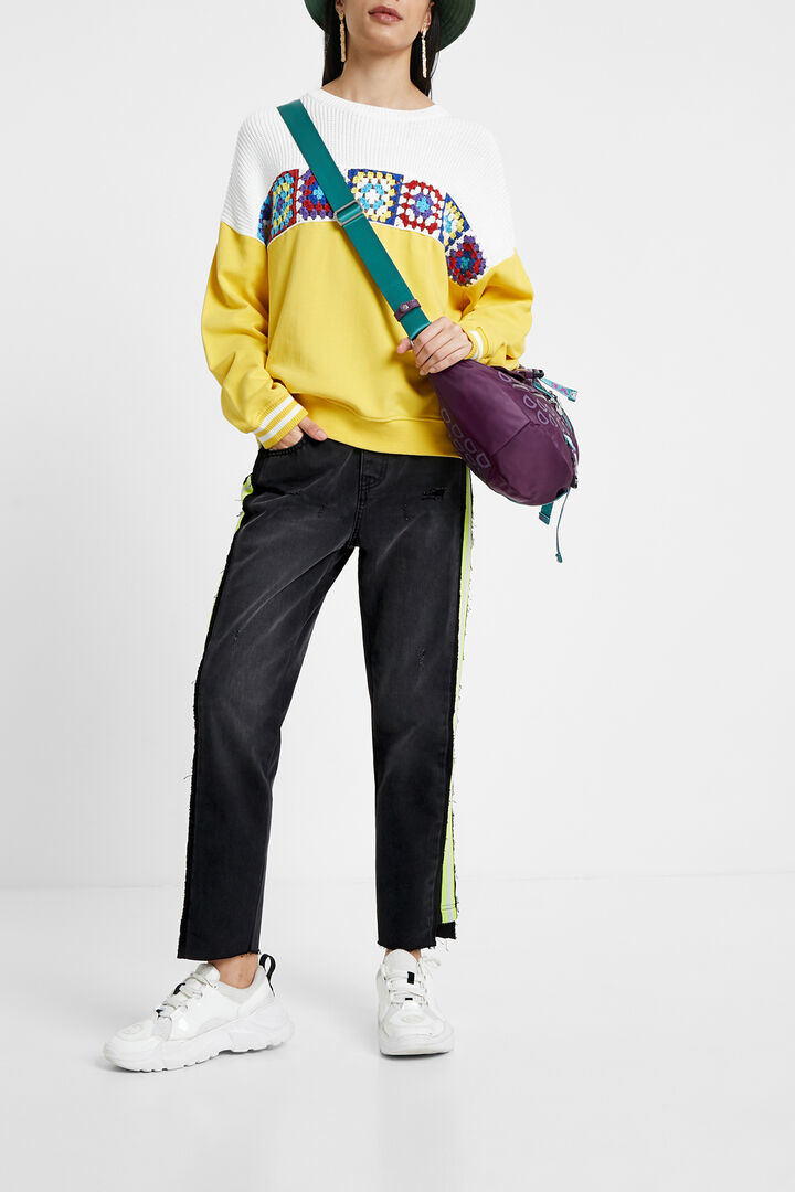 Sweat-shirt patch en coton ouaté, tricot et crochet | Desigual