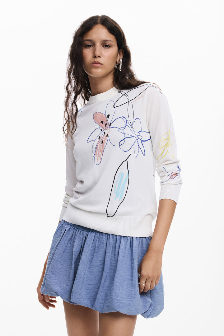 Jersey fino trazos flores