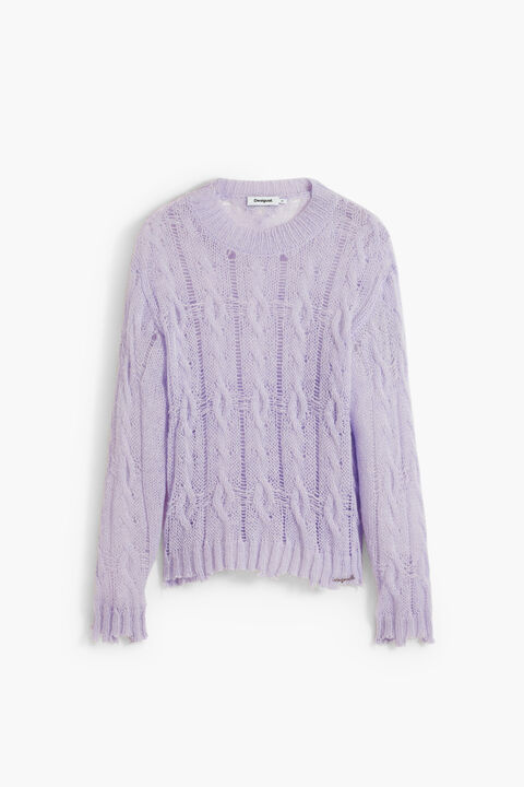 CABLE-KNIT SWEATER WITH DISTRESSED DETAILS