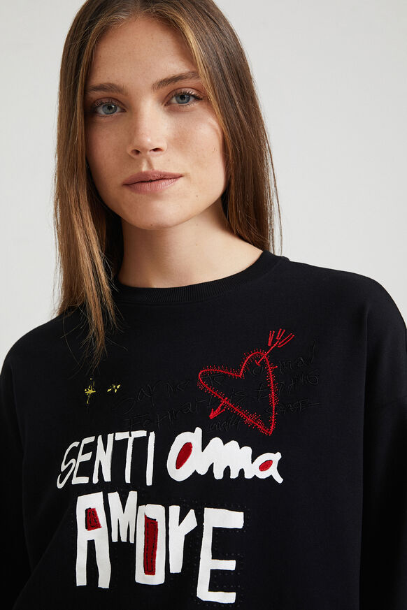 Cotton jumper lettering embroidery | Desigual