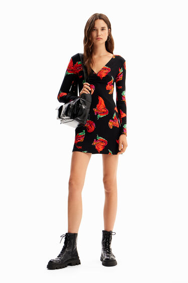 Geribde mini-jurk bloemen | Desigual