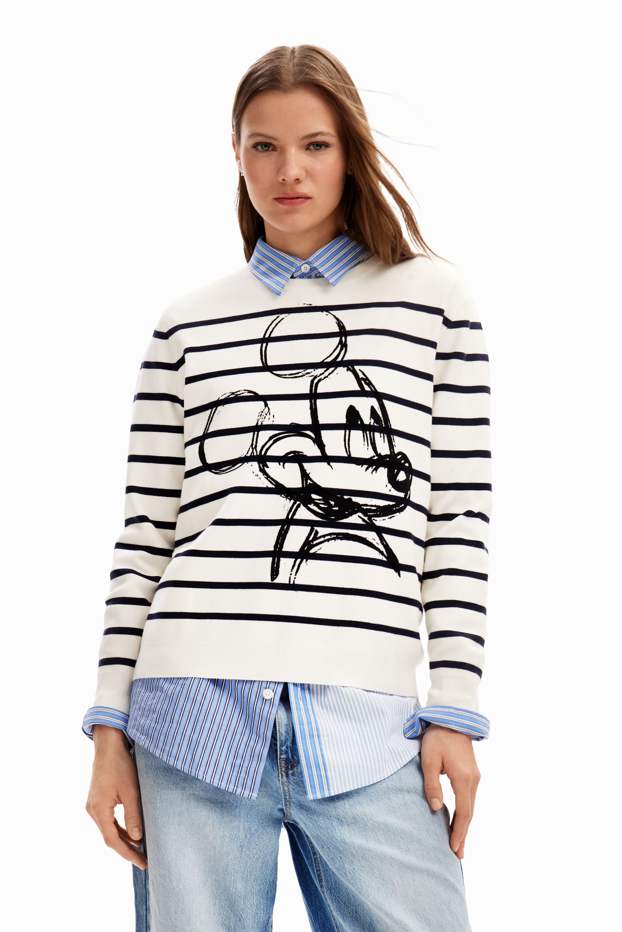 Striped Mickey Mouse pullover - WHITE - XL