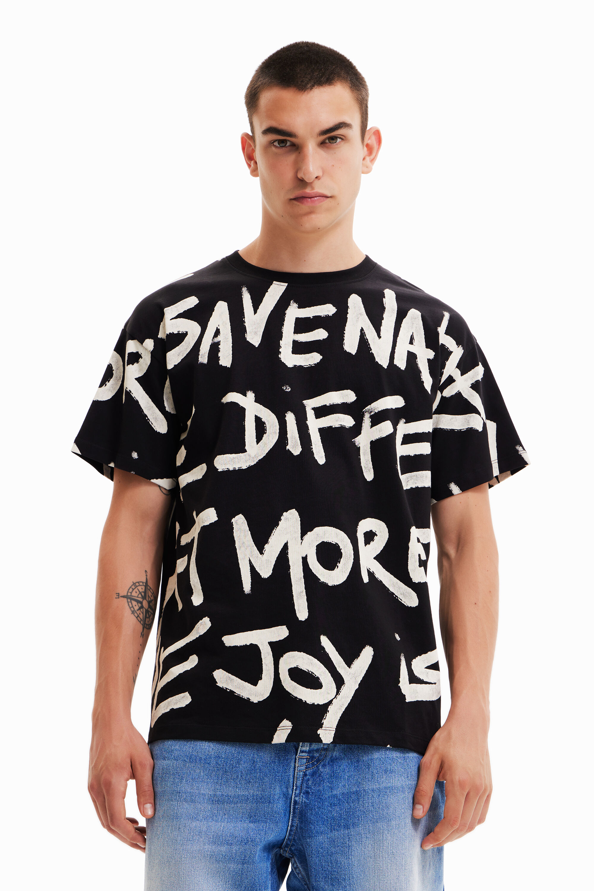 Desigual Oversize Words T-shirt In Black
