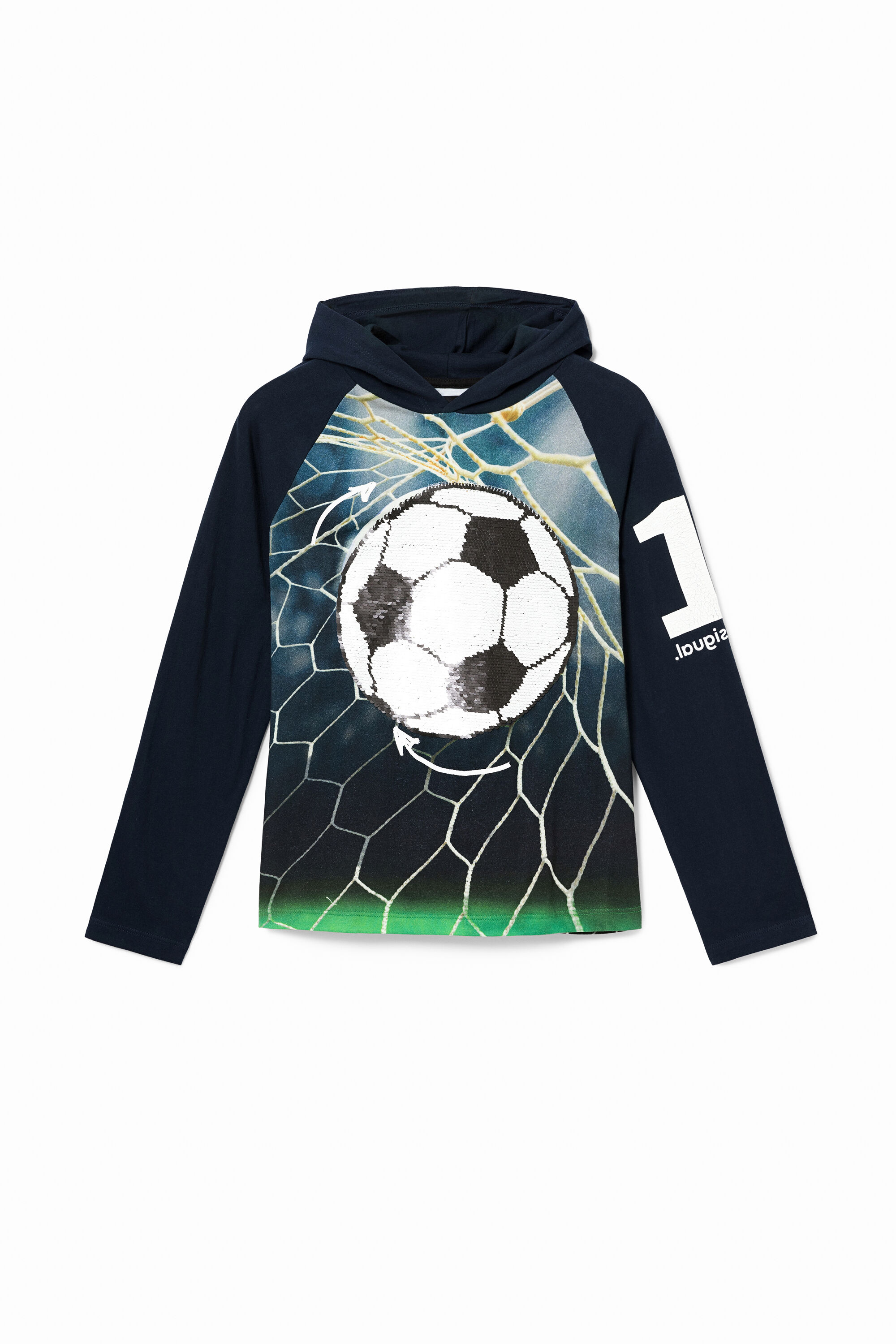 Hooded T-shirt reversible sequins