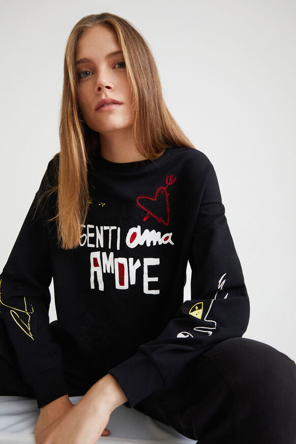 Cotton jumper lettering embroidery | Desigual