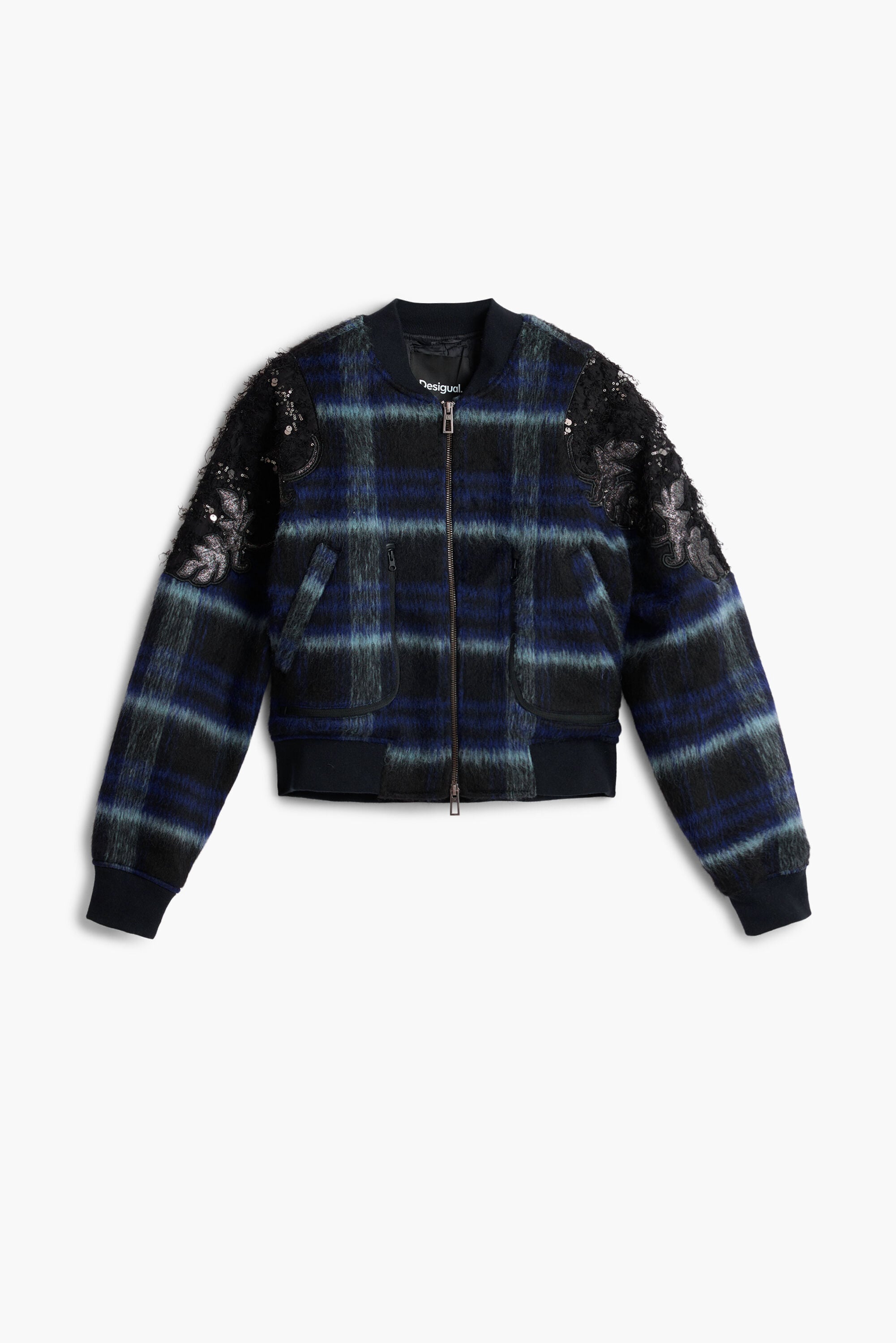 刺繍入りチェック柄ボンバージャケット ライラック 女性用 I Desigual.com
