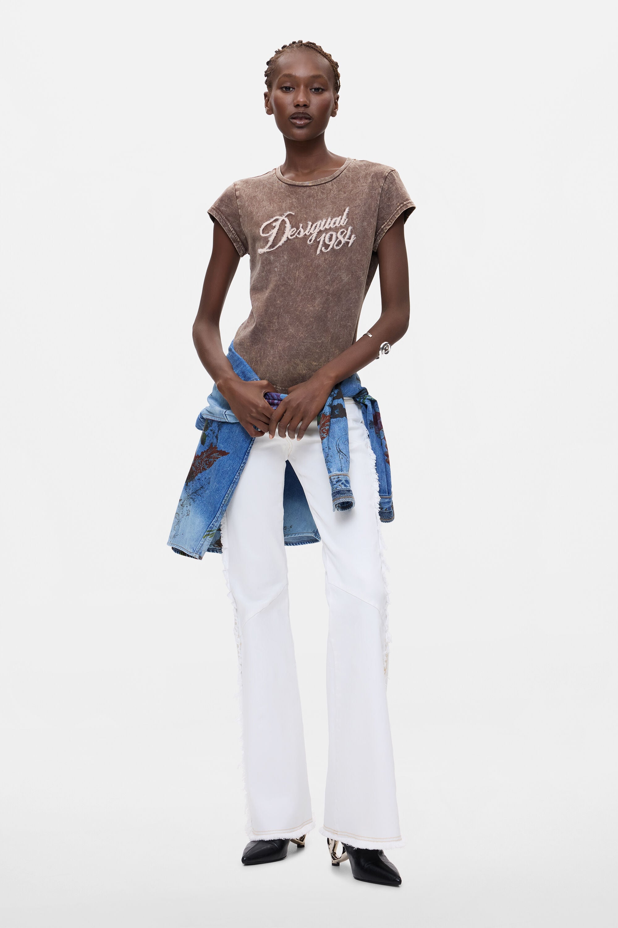 Camiseta Jaspeada 100% Algodón, Mujer, Algodon, Negro,