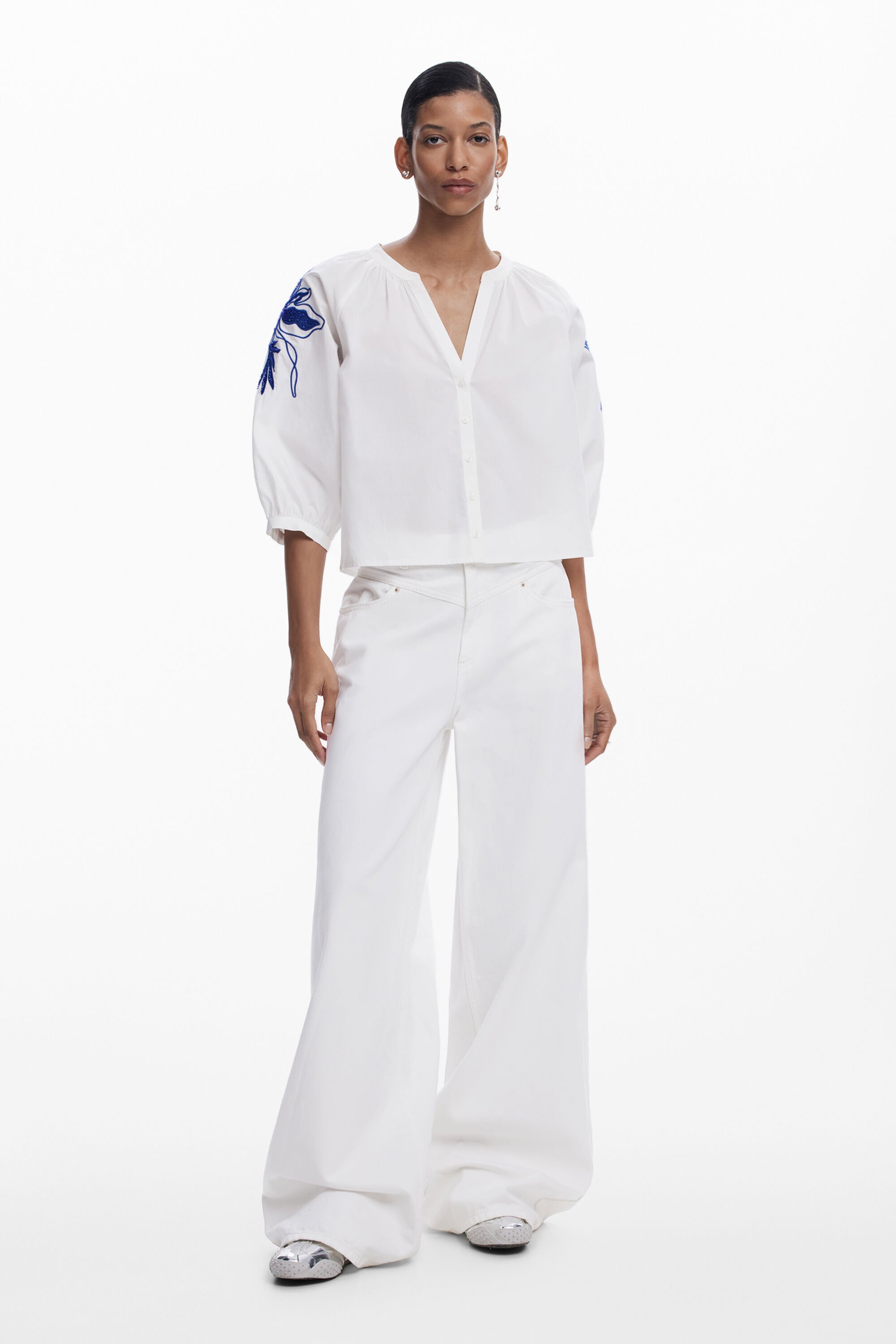 Desigual Peasant Blouse In White