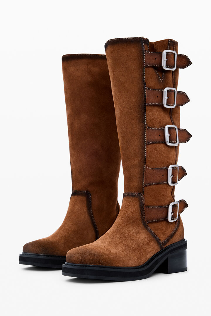 High leather boot with buckles | Desigual