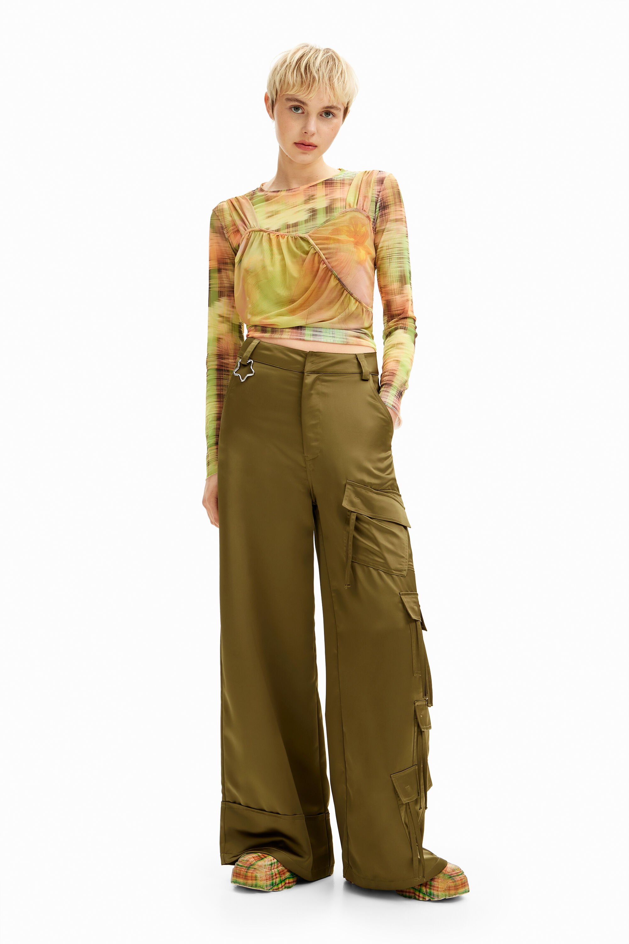 Shop Desigual Collina Strada Cargo Trousers In Green