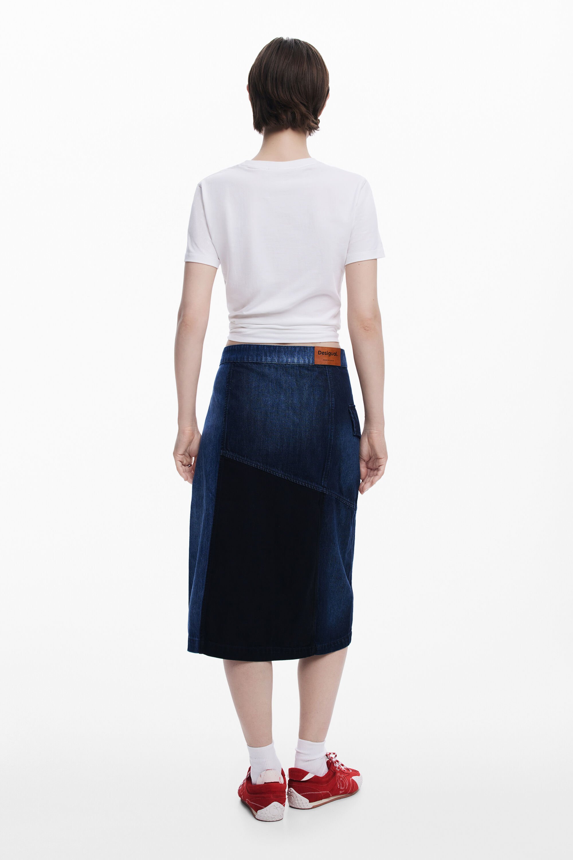 Desigual Crossed Denim Midi Skirt In Blue