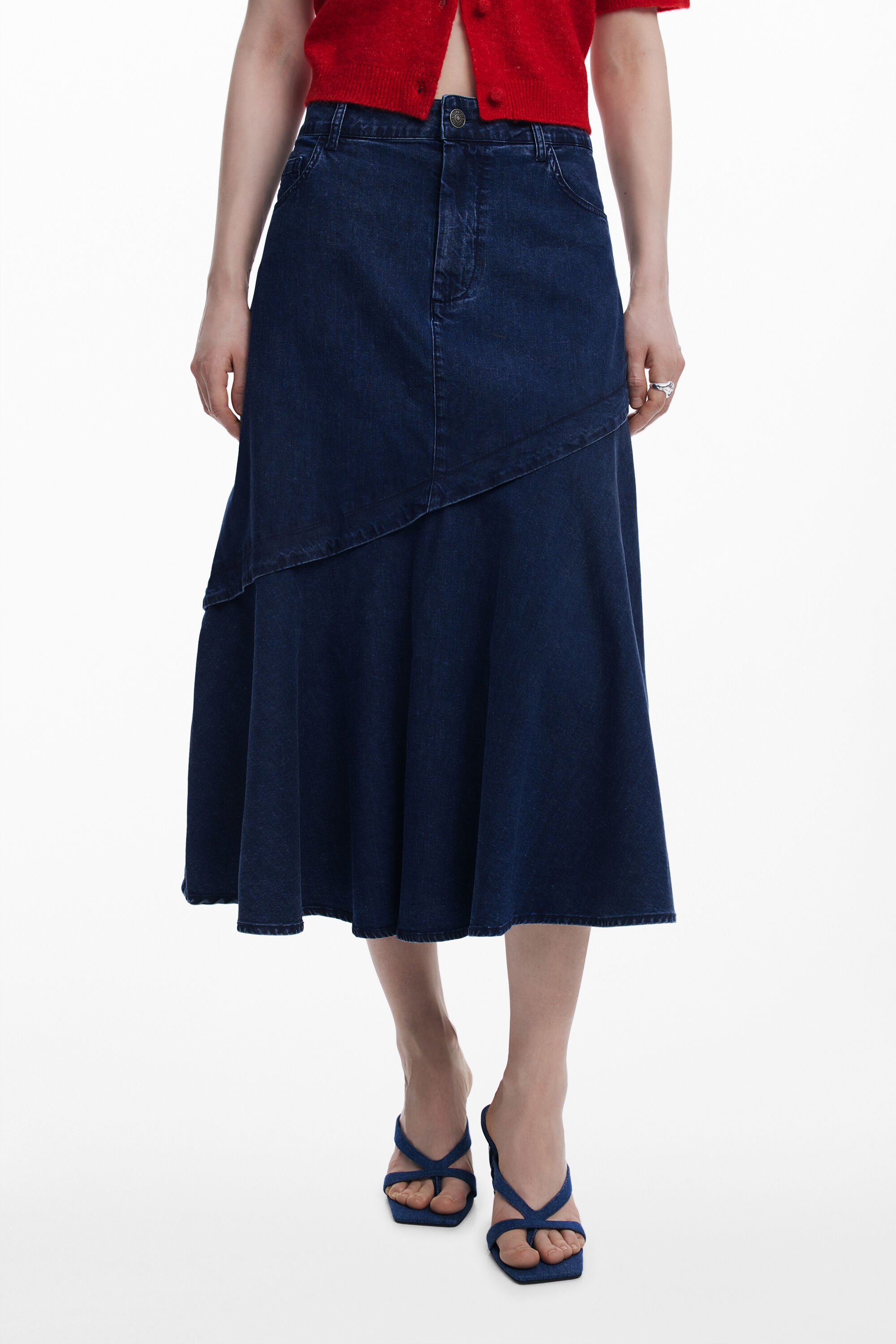 Shop Desigual デニムミディフレアスカート In Blue