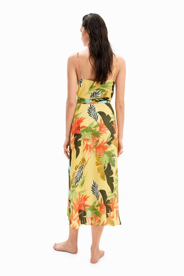 Sukienka midi kopertowa w tropikalny deseń | Desigual