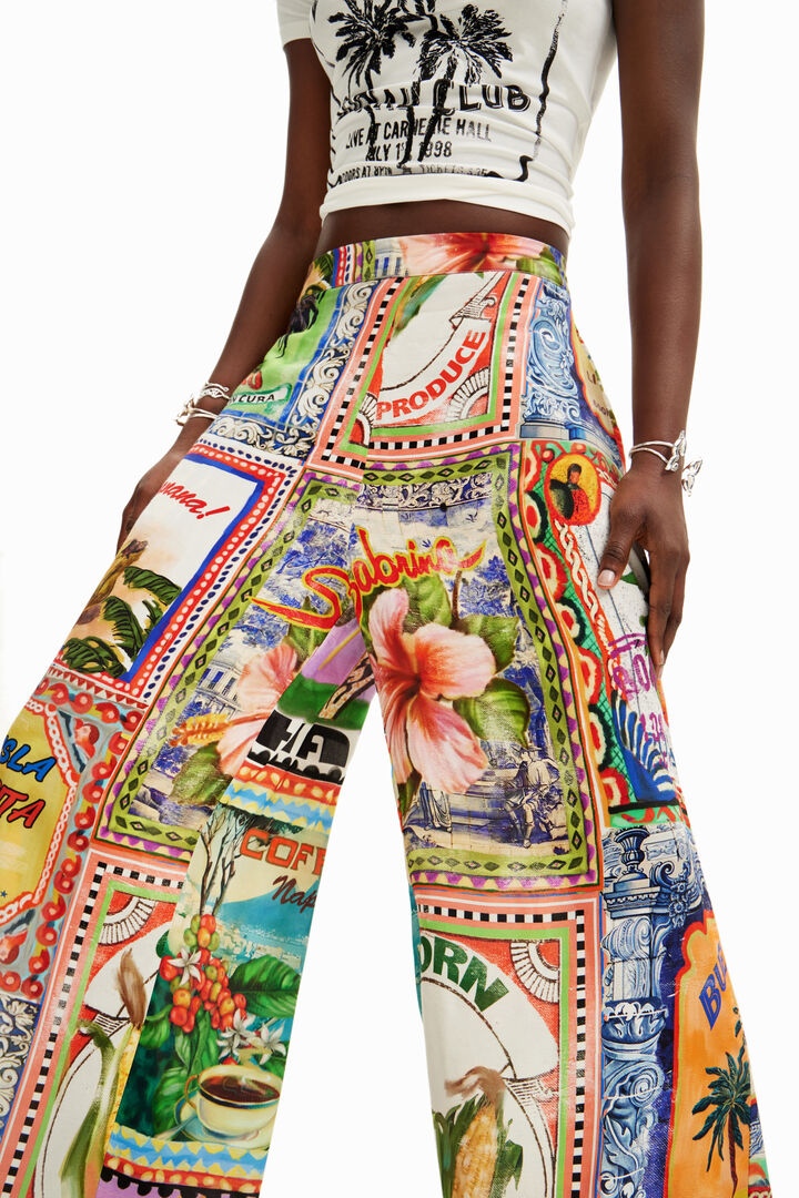 Pantalón wide leg postales Stella Jean | Desigual