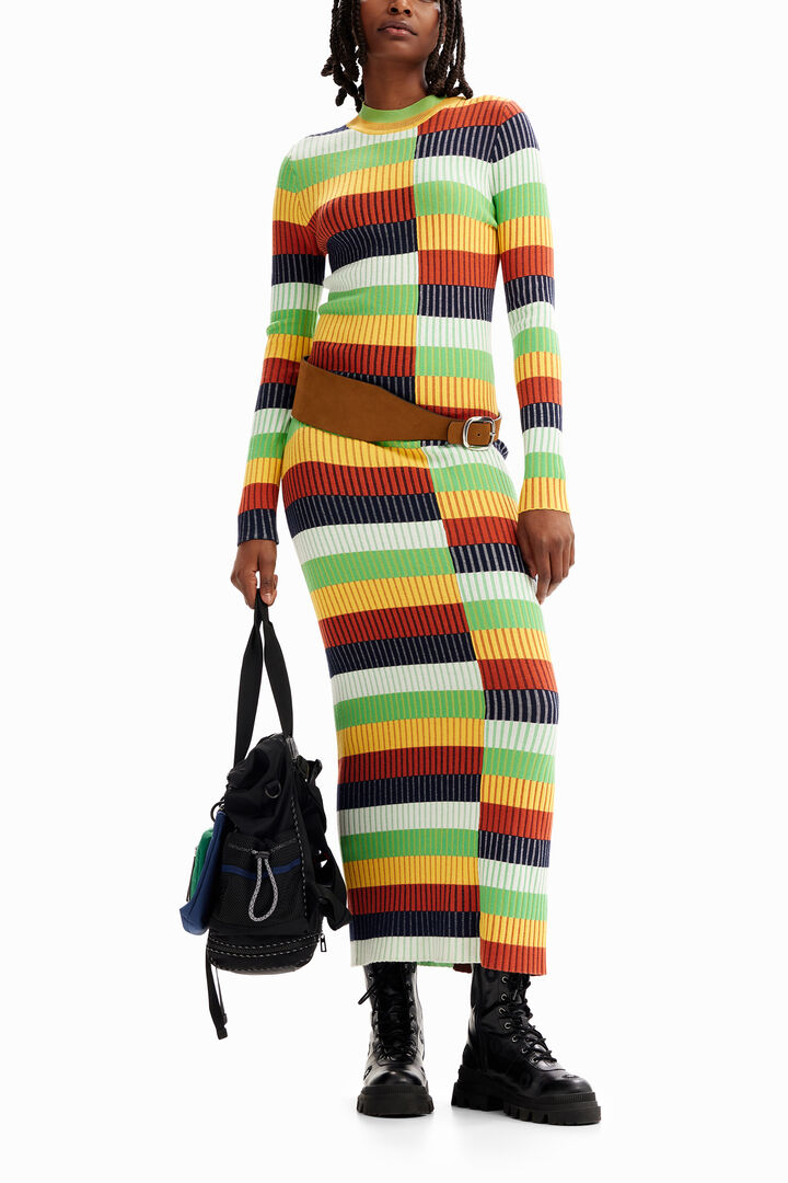 Striped knit midi dress | Desigual