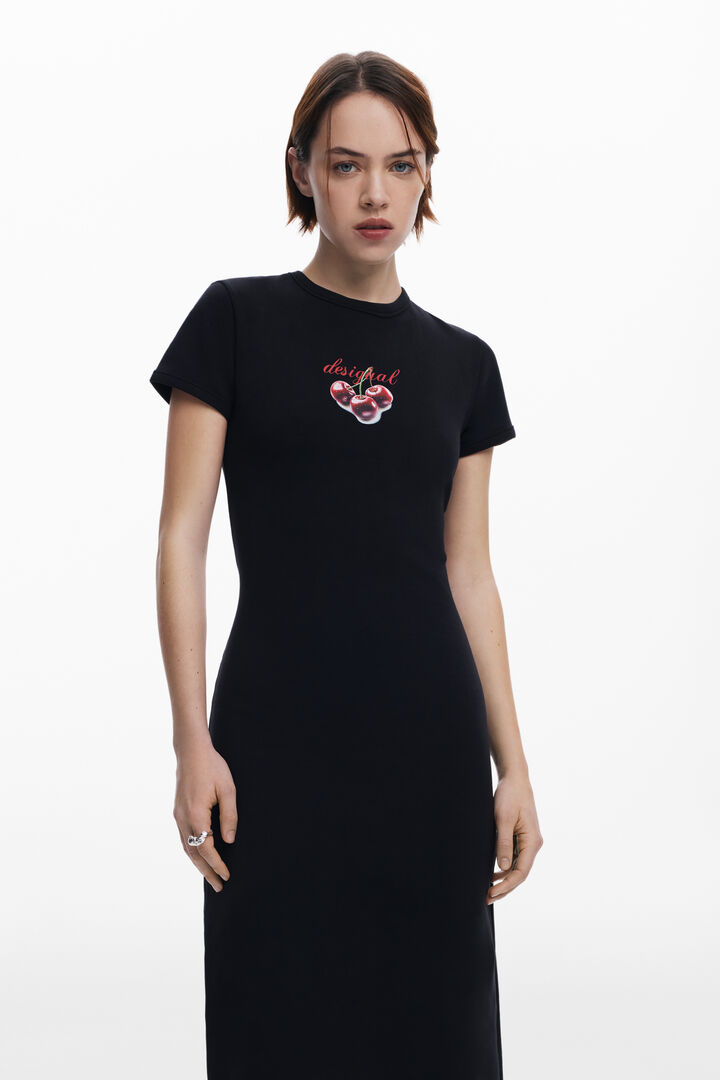 Ribbed midi dress cherries | Desigual