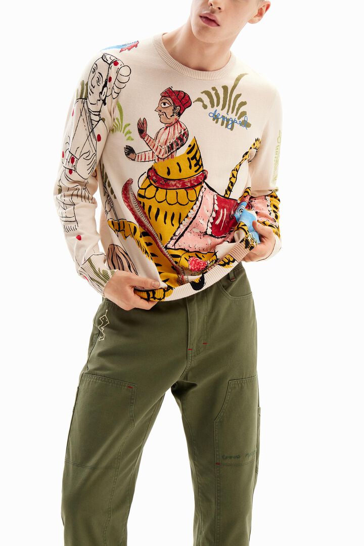 Straight long pants with embroidery. | Desigual
