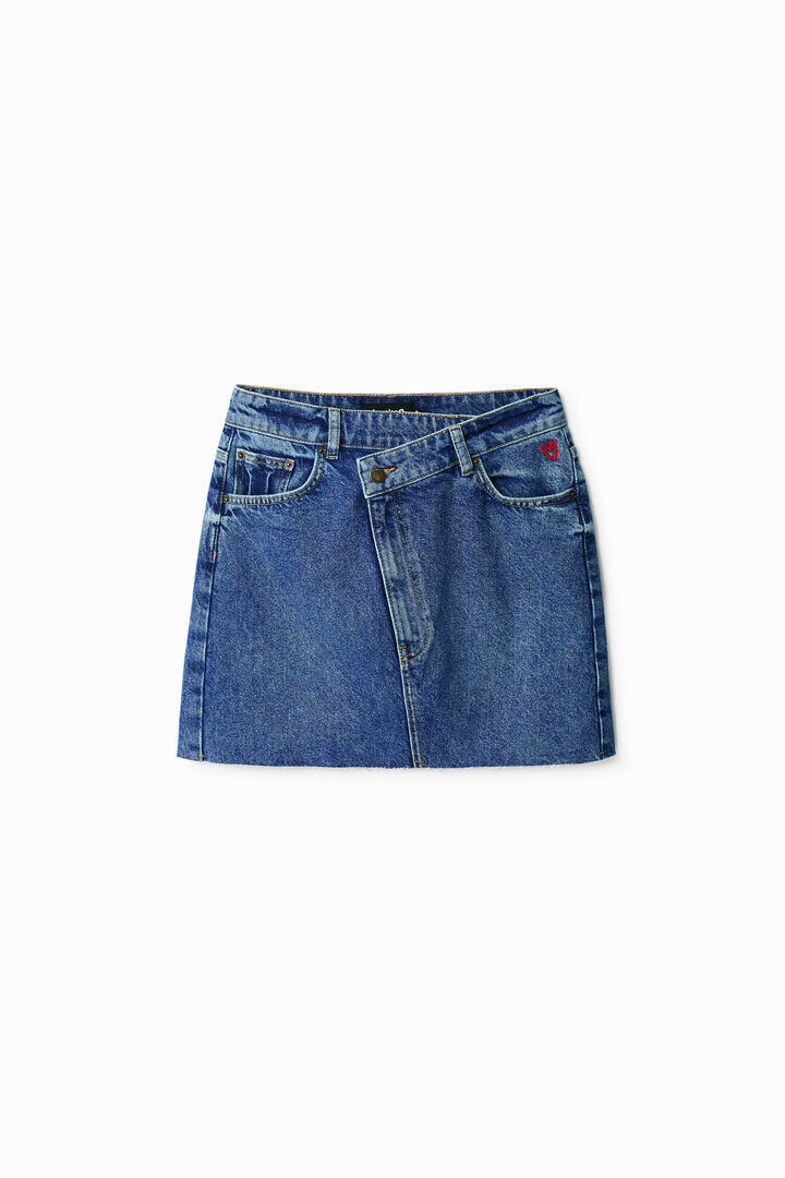 Jeansowa mini spódniczka z poprzeczną talią