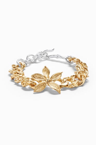Zalio silver and gold-plated chain and flower bracelet | Desigual