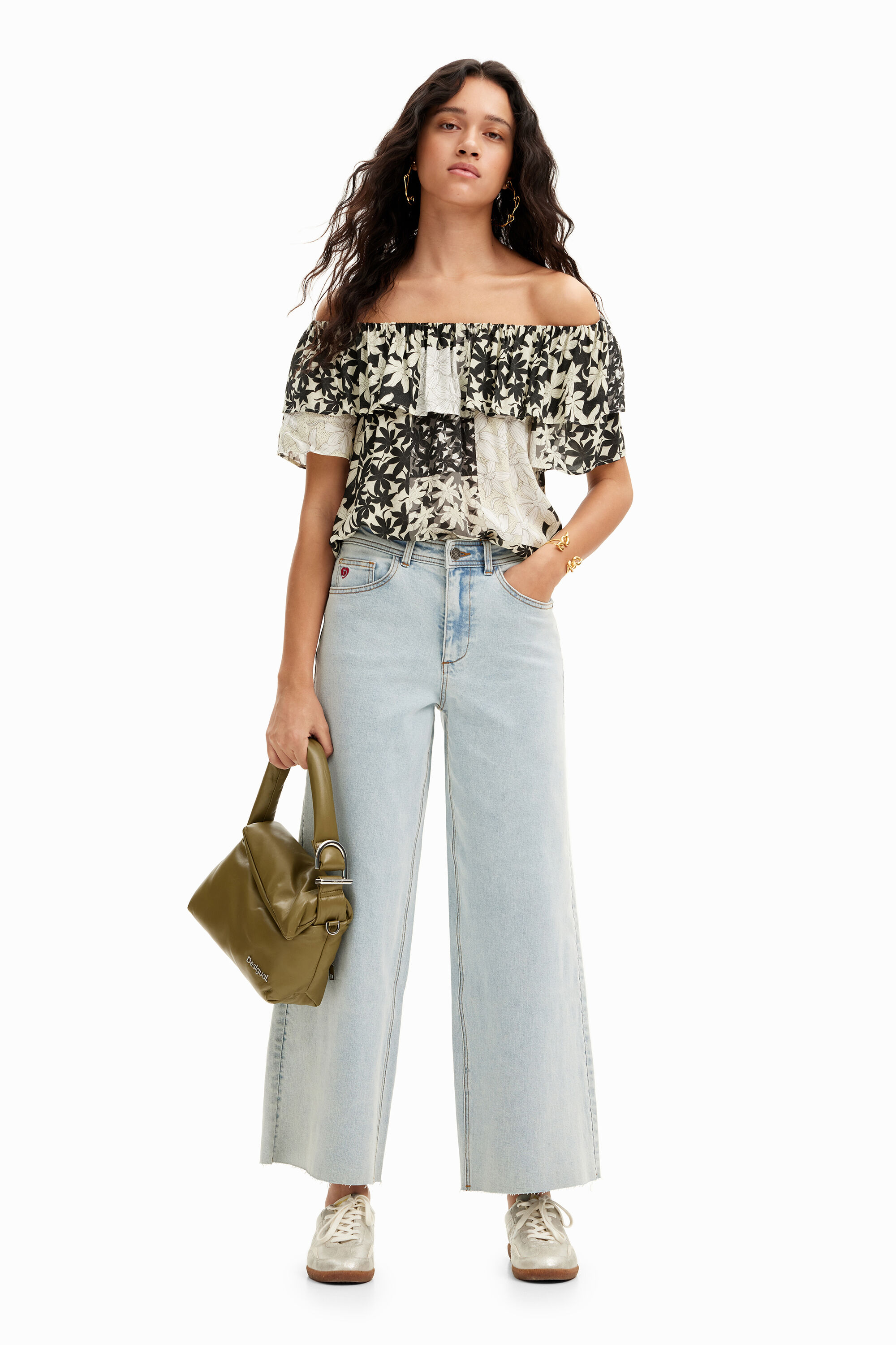 Shop Desigual Patchwork Floral Ruffle Blouse In White