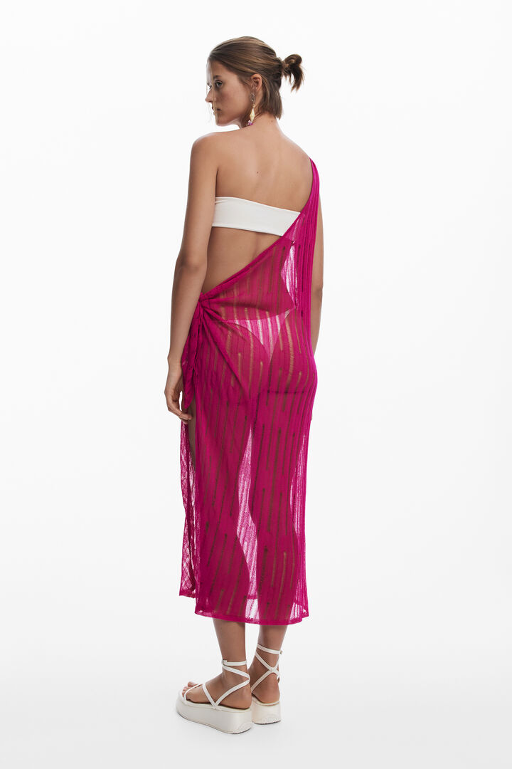 Broderie anglaise one-shoulder wrap dress | Desigual