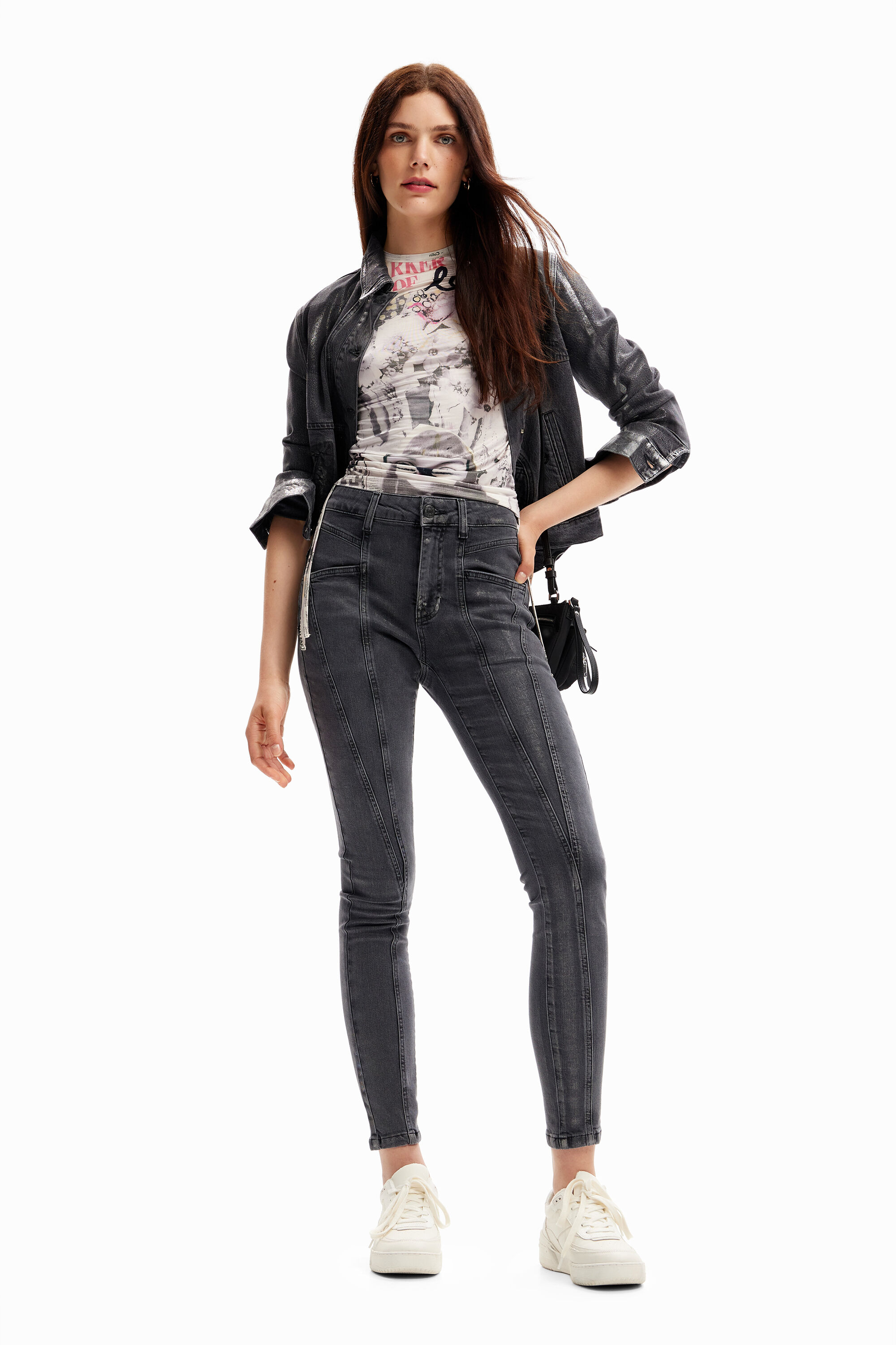 Desigual Metallic Push-up Skinny Jeans In Black