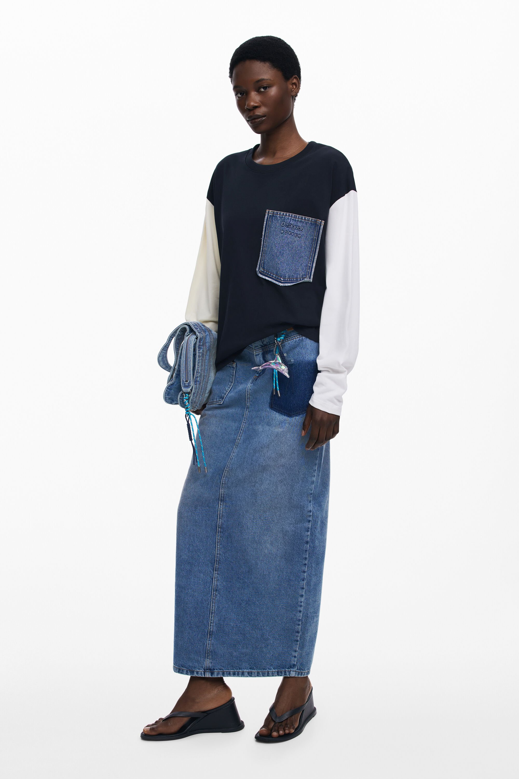 T-shirt met denimzak Botter