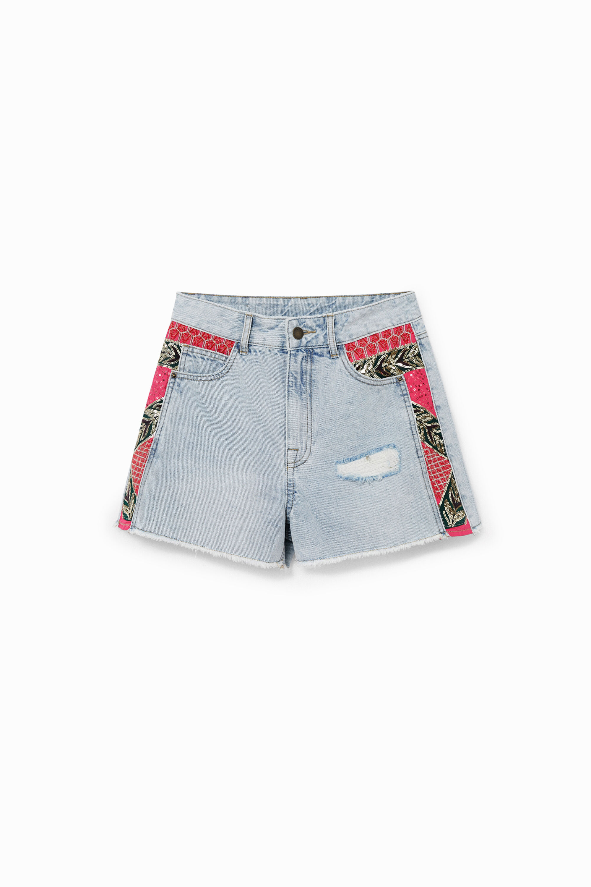 Desigual Patchwork Denim Shorts In Blue