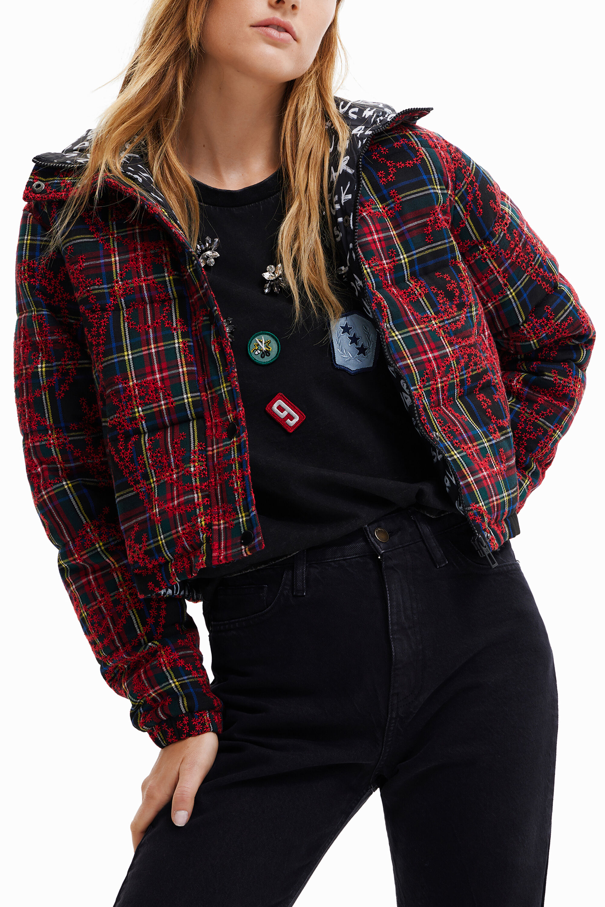 Short padded tartan jacket