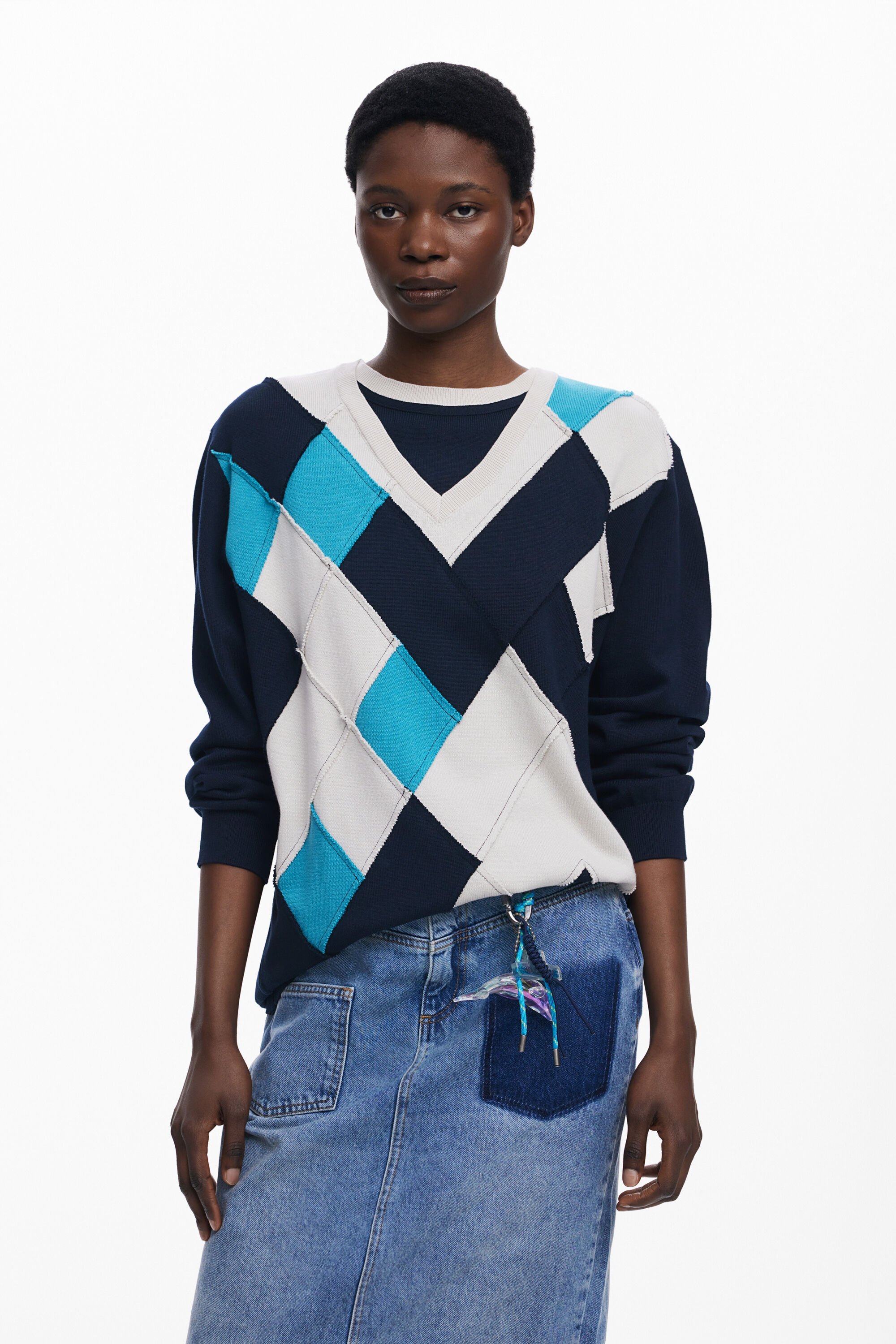 Dubbele kraag trui met ruiten Botter