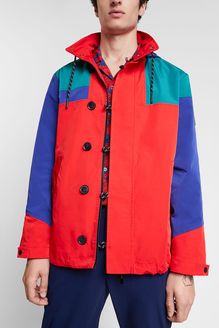 Dreifarbiger wasserdichter Parka mit Kapuze | Desigual