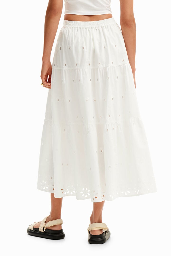 Falda midi bordado suizo | Desigual