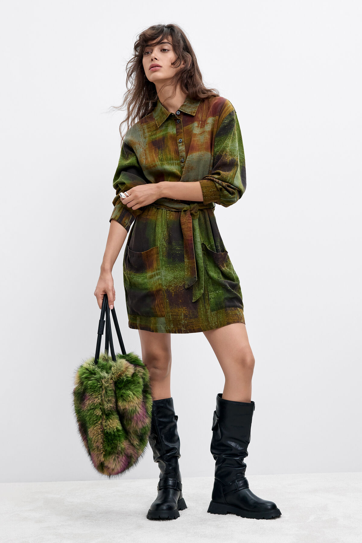 Desigual, Long-sleeved dress M. C. Lacroix, Lyocell, Green, S