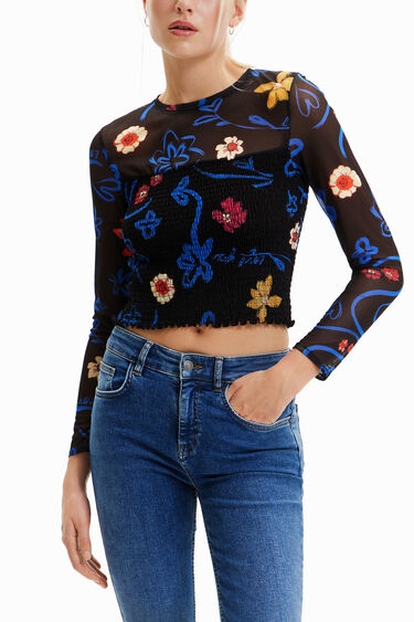 花柄 スリムショートTシャツ | Desigual