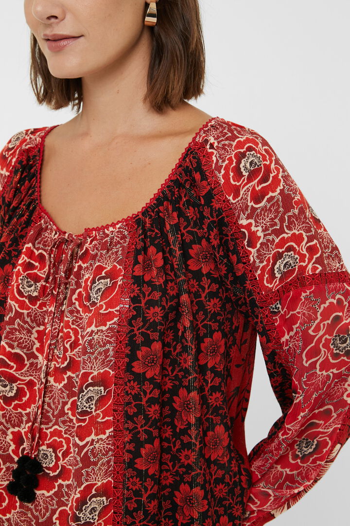 Blusa loose cuello barco flores | Desigual